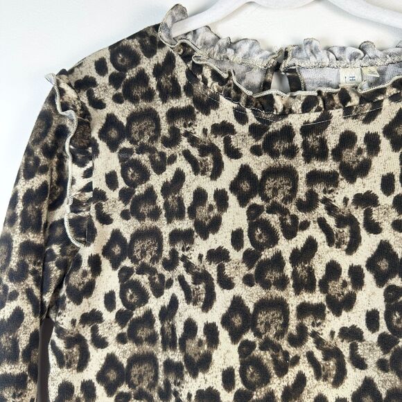 HAYDEN Top Women L Brown Leopard Animal Print 3/4 Slv Ruffle Neck Blouse NWOT - Picture 3 of 9